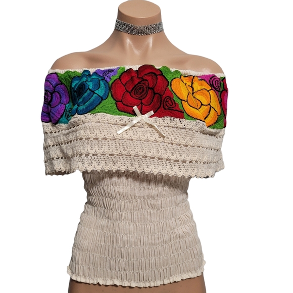 Vintage Tops - Vintage 80's ethnic hippie boho peasant embroidered blouse SMALL